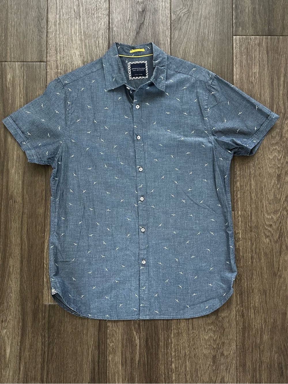 Men's Short Sleeve Chambray Shirt with bird print